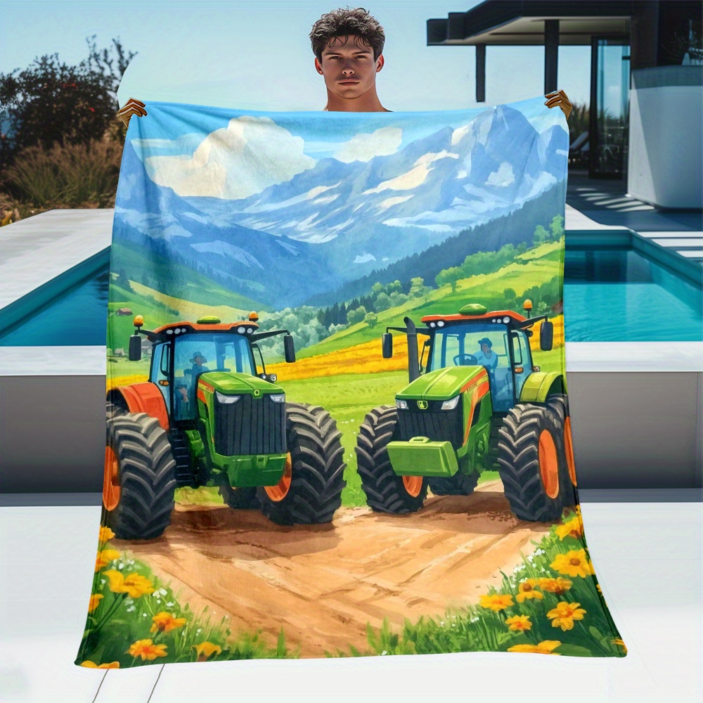 Agriculture Farming For Kids - Tractor Farm Scene Fleece Blanket Rural