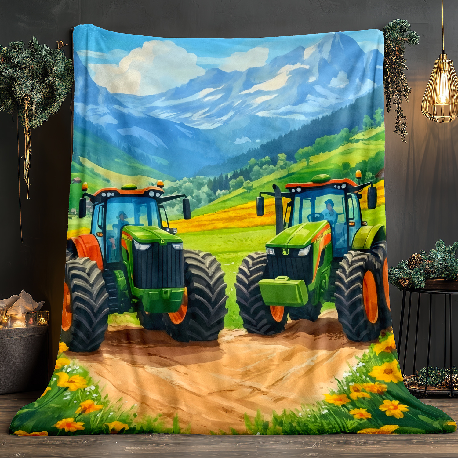 Tractor Farm Scene Fleece Blan - Agriculture Farming For Kids บทวิจารณ์และราคา
