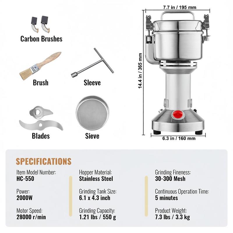 Dry Powder Grinder 550g For Ki - Grain Mill Grinder บทวิจารณ์และราคา